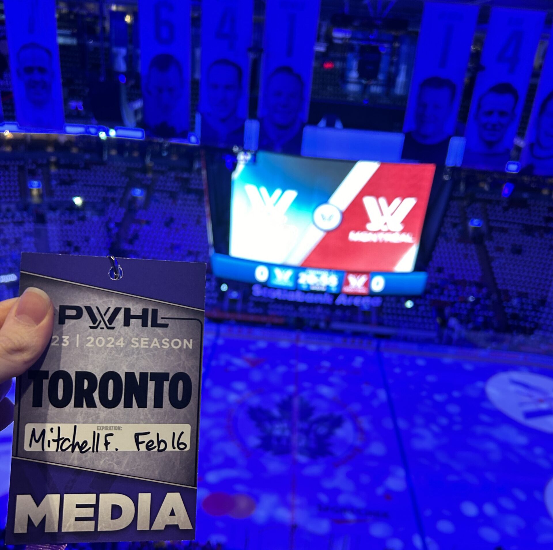 A photo from the media gondola at Scotiabank Arena with a PWHL media pass